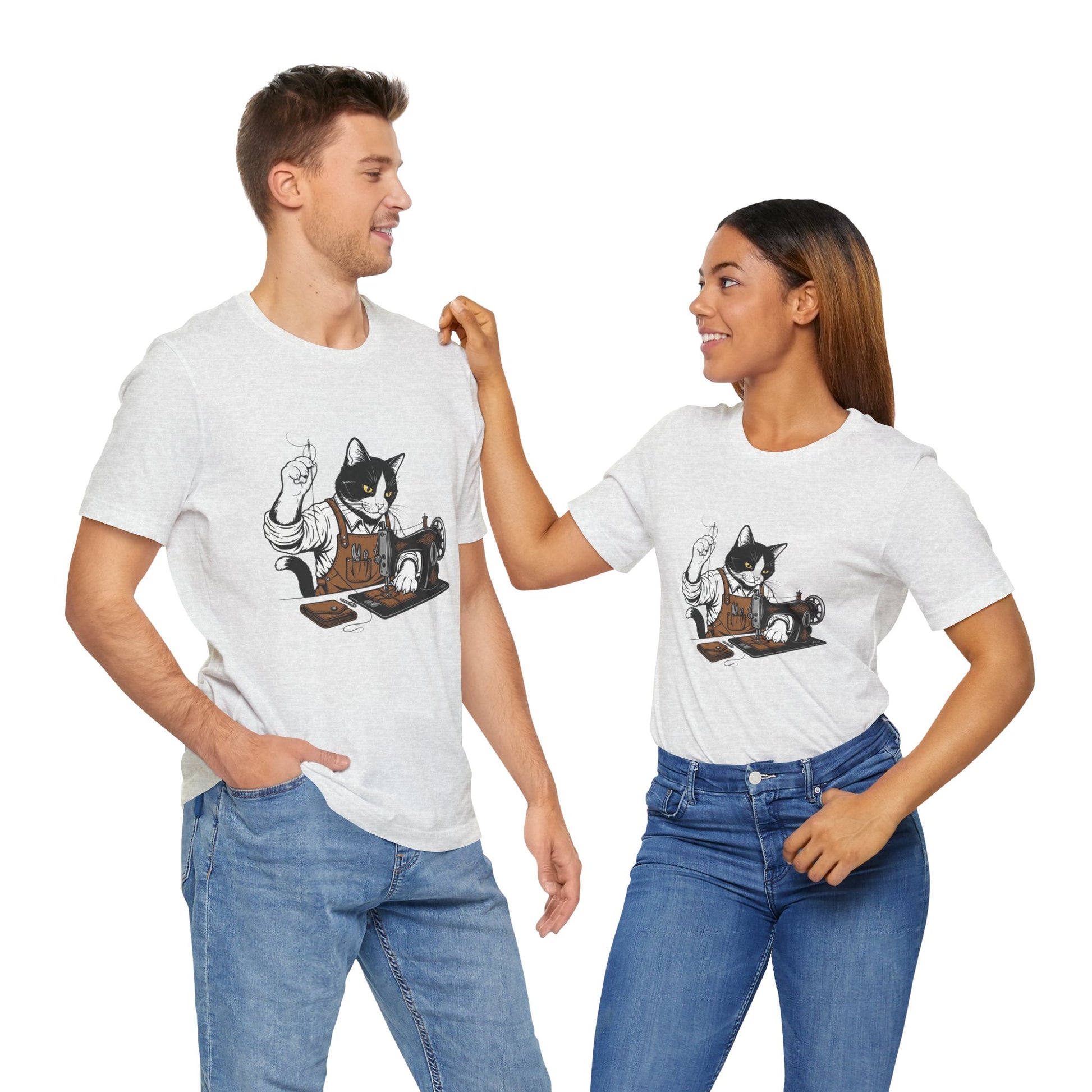 Crafty Cat Sewing Tee - Cute Cat Shirt for Crafters & Sewists, Perfect Gift for Cat Lovers - ArtOm_farm™ LEATHER 