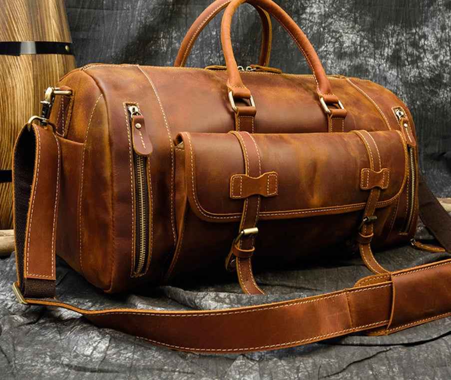 Men's Retro Leather Travel Bag - Premium Crazy Horse Leather Design