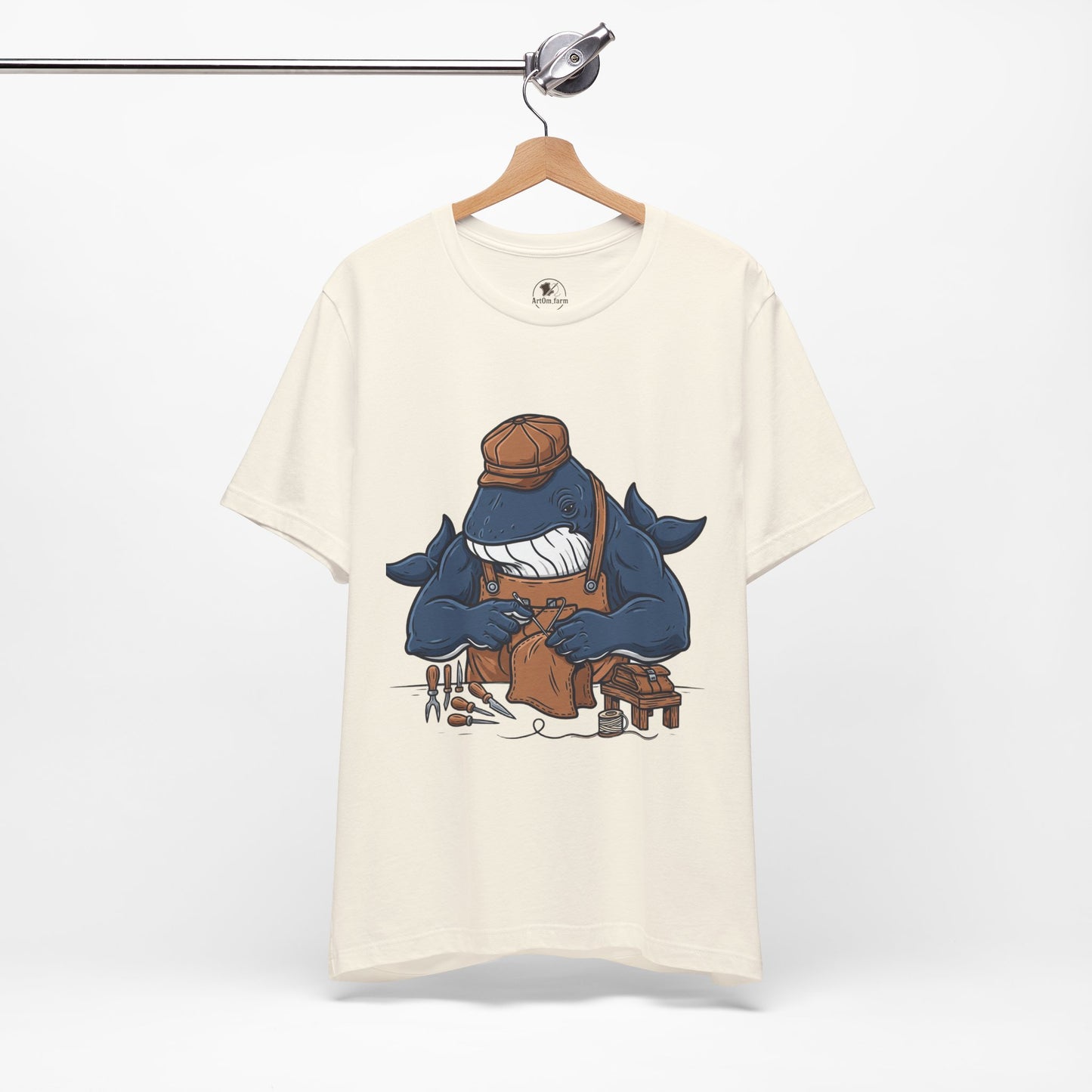 Crafty Shark Tee - Fun Unisex Casual Shirt for Ocean Lovers, Unique Gift Idea and Art Inspired Apparel - ArtOm_farm™ LEATHER 