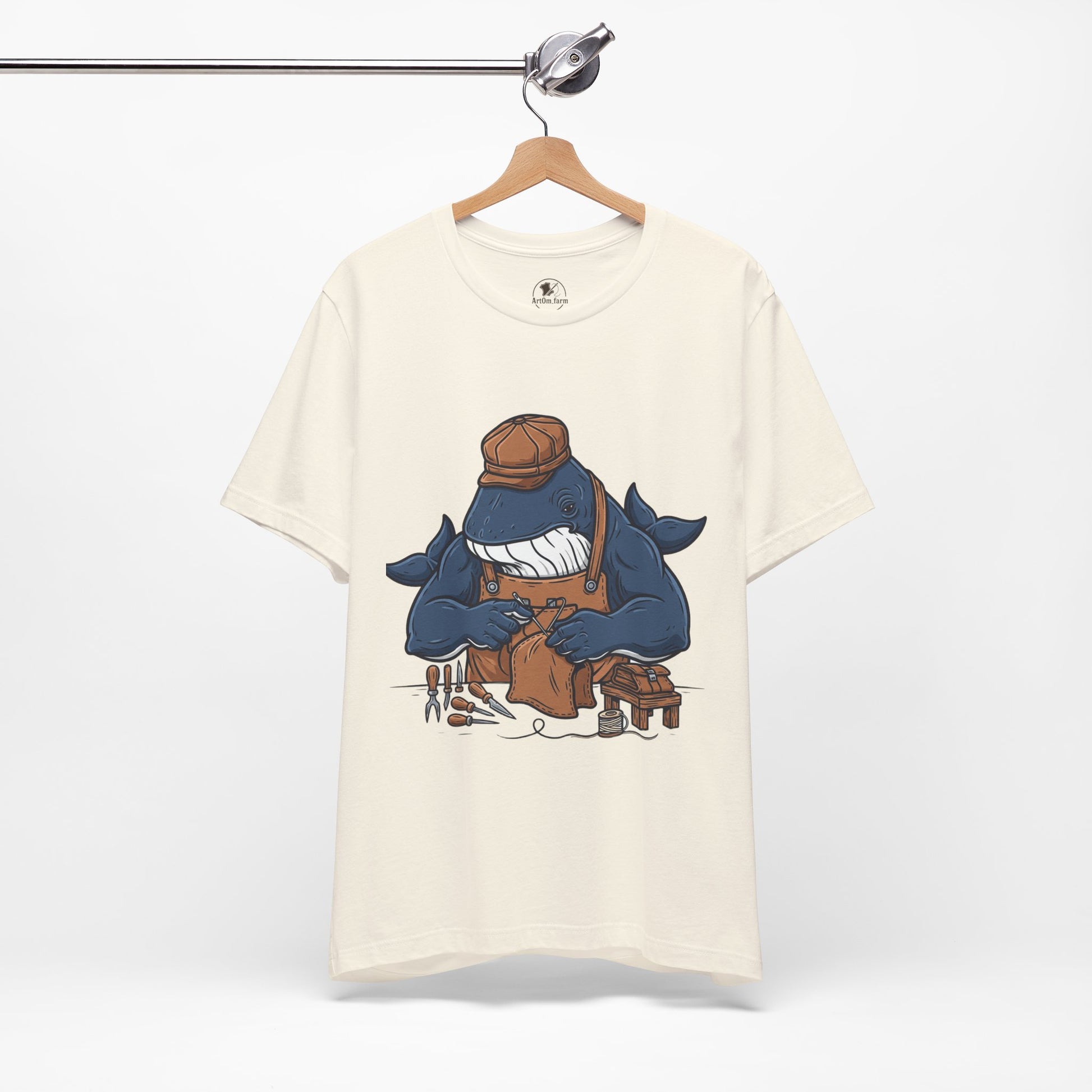 Crafty Shark Tee - Fun Unisex Casual Shirt for Ocean Lovers, Unique Gift Idea and Art Inspired Apparel - ArtOm_farm™ LEATHER 