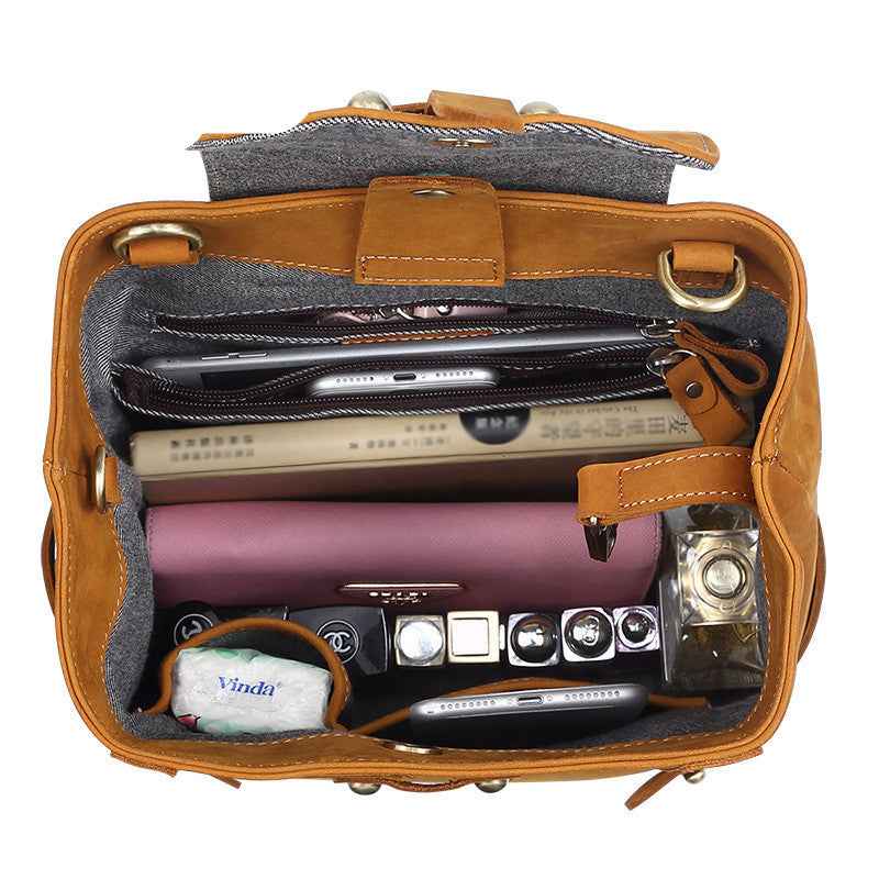 Retro Leather Backpack in Genuine Crazy Horse Leather for Women - ArtOm_farm™ LEATHER