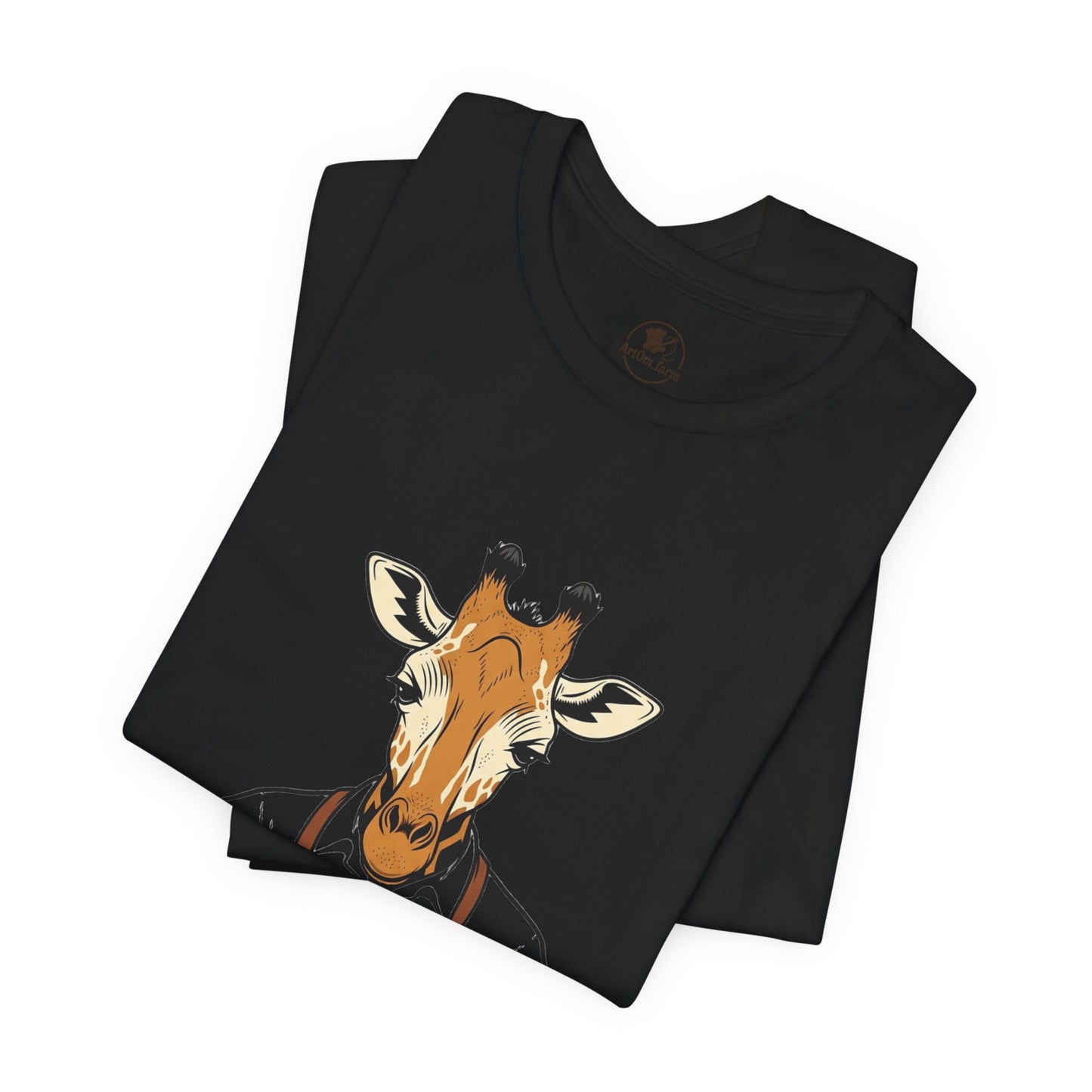 Giraffe Tailor Tee - Unique Animal Lover Shirt, Funny Short Sleeve T-Shirt for Creatives, Quirky Art Casual Wear - ArtOm_farm™ LEATHER 