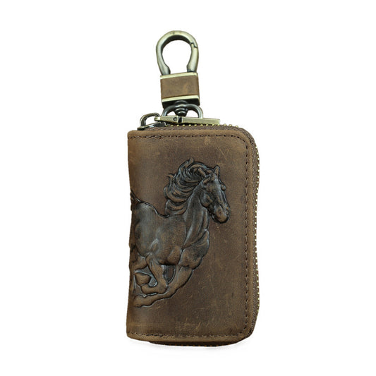 Zodiac Horse Key Case - Stylish and Unique Accessory for Astrology Lovers - ArtOm_farm™ LEATHER 