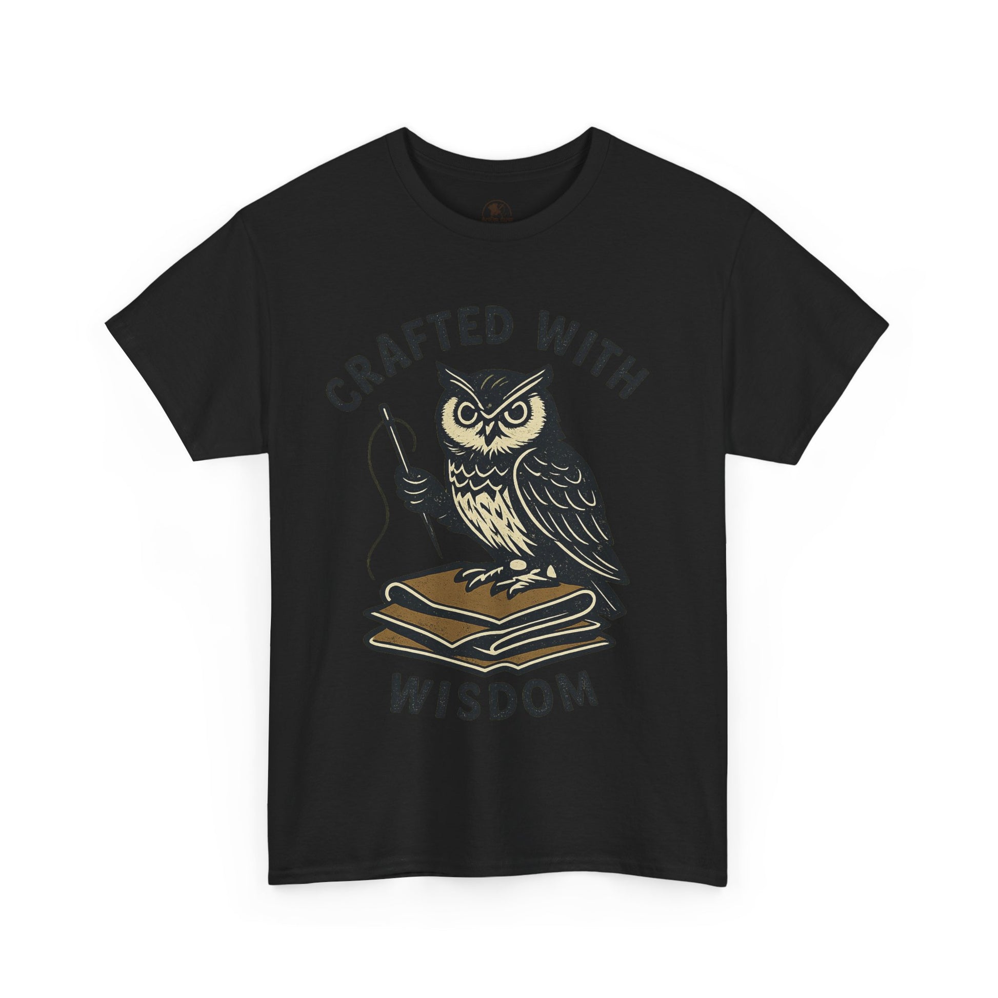 Crafted with Wisdom Owl Graphic Tee - Unisex Heavy Cotton Shirt for Book Lovers and Writers - ArtOm_farm™ LEATHER