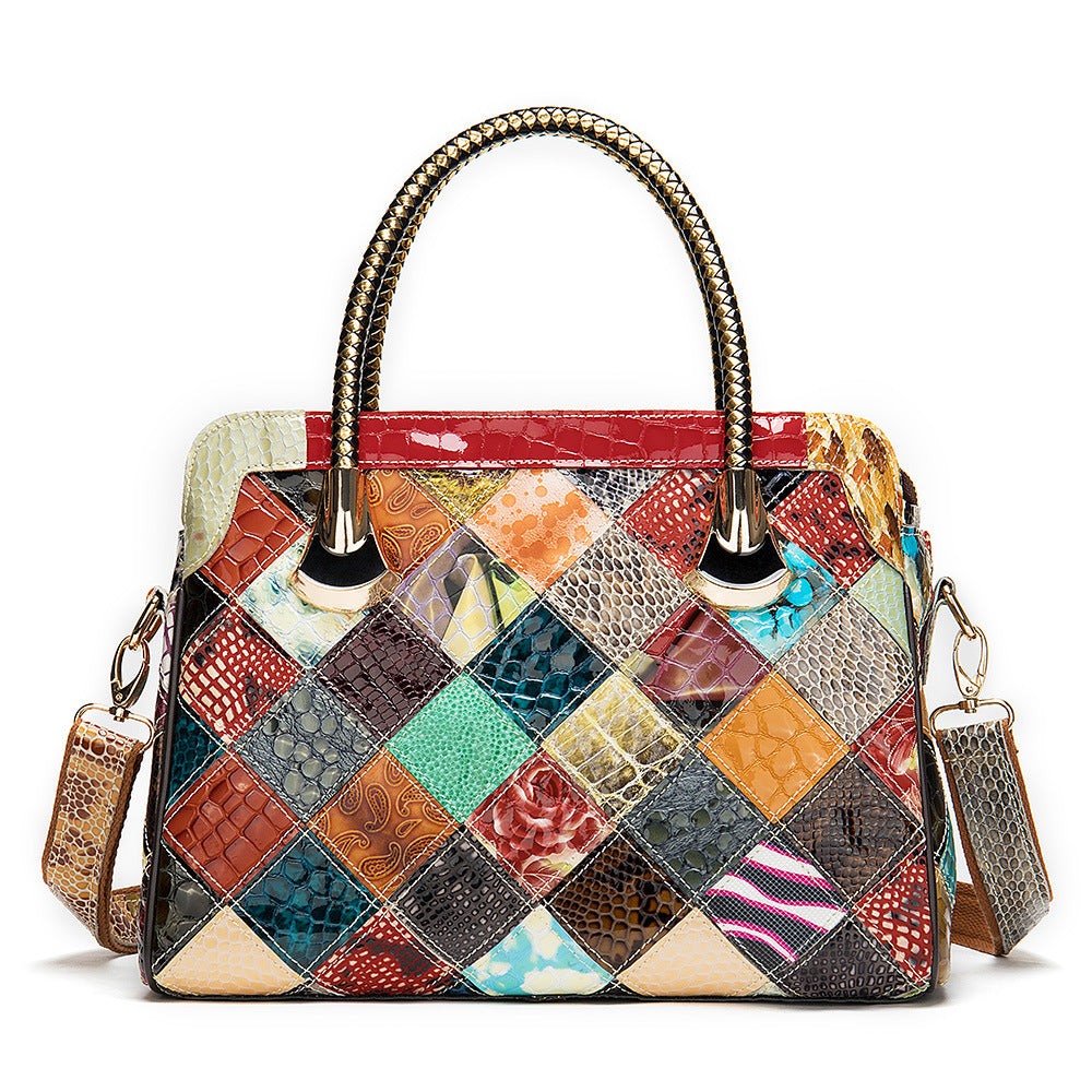 Vintage Leather Patchwork Handbag - Unique Top Quality Design - ArtOm_farm™ LEATHER 