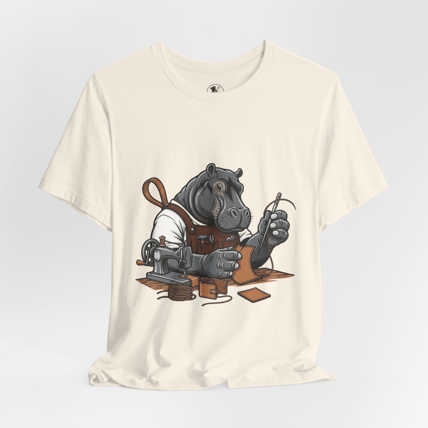 Hippo Sewing T-Shirt - Unique Unisex Tee for Crafters, Fun Animal Lover Shirt, Perfect Birthday Gift - ArtOm_farm™ LEATHER 