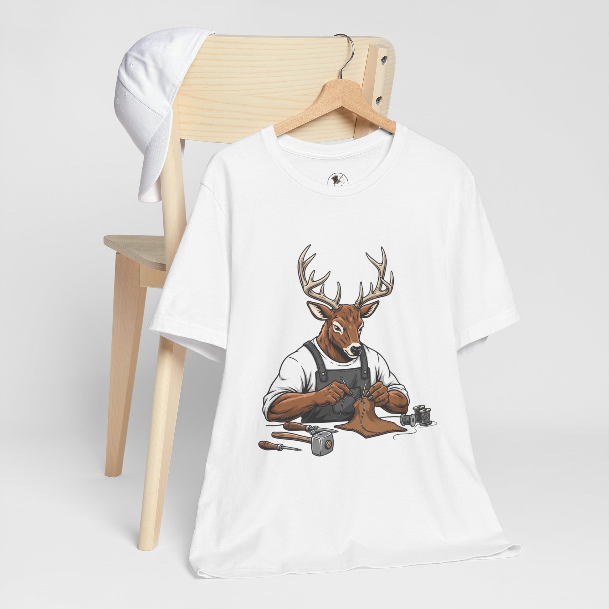 Artisan Deer Graphic Tee for Nature Lovers - Cute Animal Shirt, Unisex Casual Wear, Perfect Handyman Gift - ArtOm_farm™ LEATHER