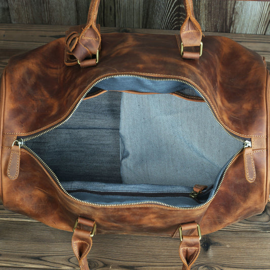 Horse Leather Travel Bag for Men - Premium Travel Comfort and Style - ArtOm_farm™ LEATHER 