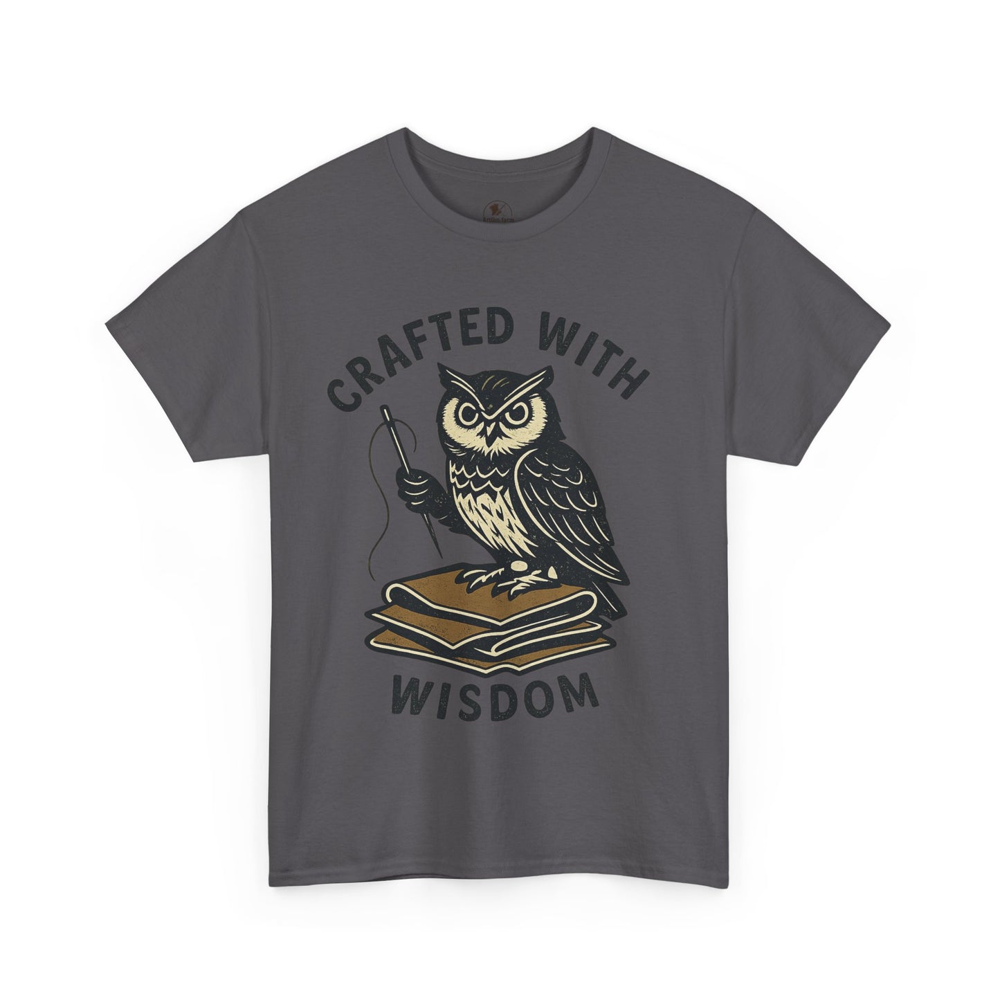 Crafted with Wisdom Owl Graphic Tee - Unisex Heavy Cotton Shirt for Book Lovers and Writers - ArtOm_farm™ LEATHER