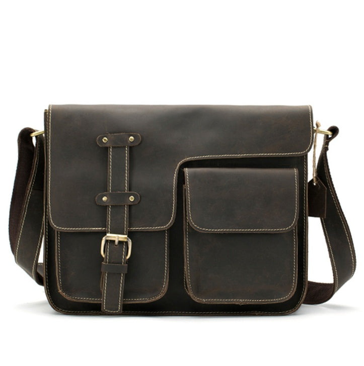 Retro Leather Crossbody Bag for Men - Crazy Horse Leather Shoulder Bag - ArtOm_farm™ LEATHER