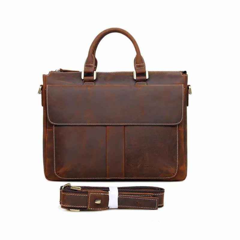 Retro Leather Messenger Bag Crafted from Genuine Crazy Horse Leather - ArtOm_farm™ LEATHER