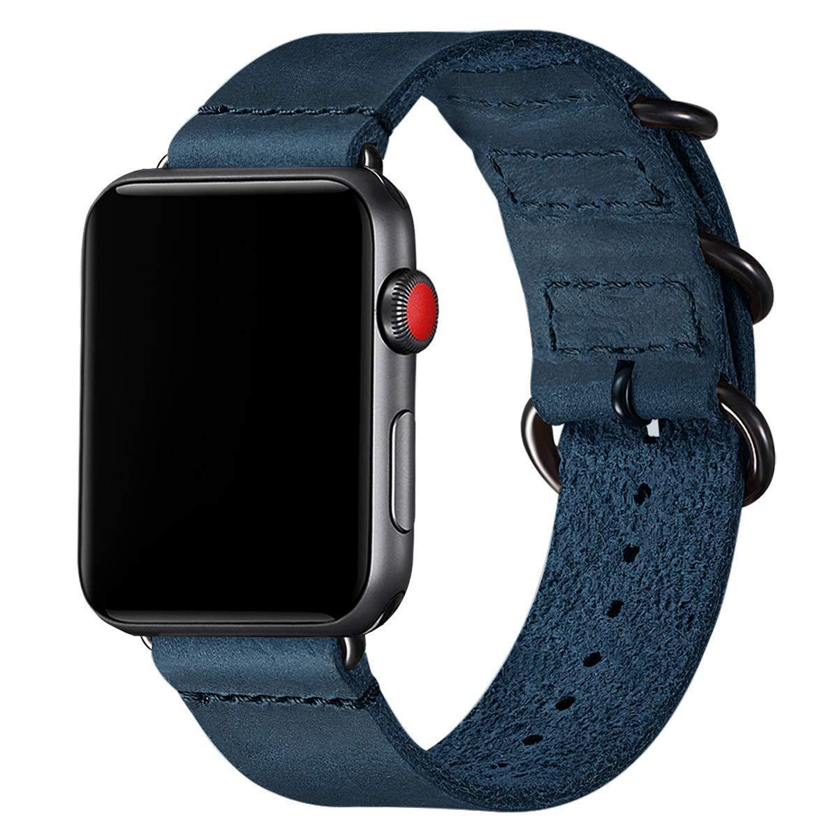 Smartwatch with a blue leather strap on a white background