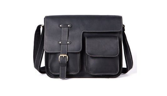 Retro Leather Crossbody Bag for Men - Crazy Horse Leather Shoulder Bag - ArtOm_farm™ LEATHER