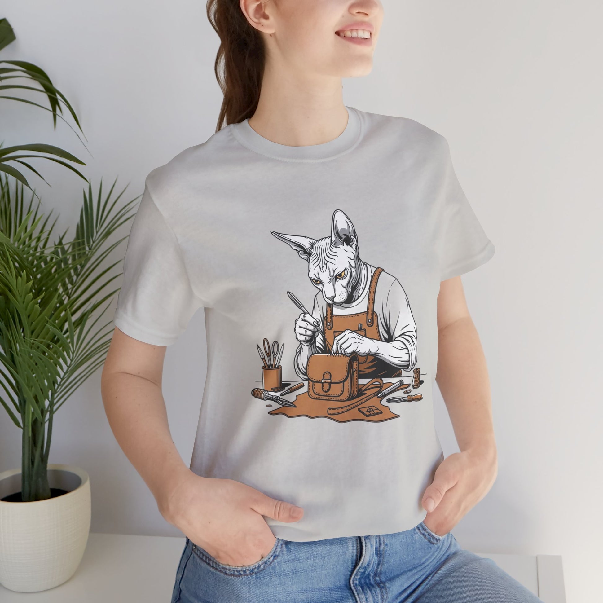 Creative Cat Shirt Unisex Tee, Cute Animal Shirt, Funny Gift for Pet Lovers, Perfect for Art Enthusiasts, Birthday, Casual Wear - ArtOm_farm™ LEATHER 