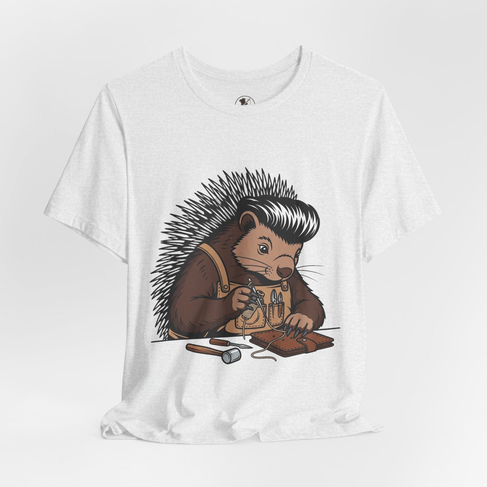 Quirky Hedgehog T-Shirt - Cute Animal Tee for Crafting Enthusiasts and Nature Lovers - Unisex Short Sleeve Shirt - ArtOm_farm™ LEATHER