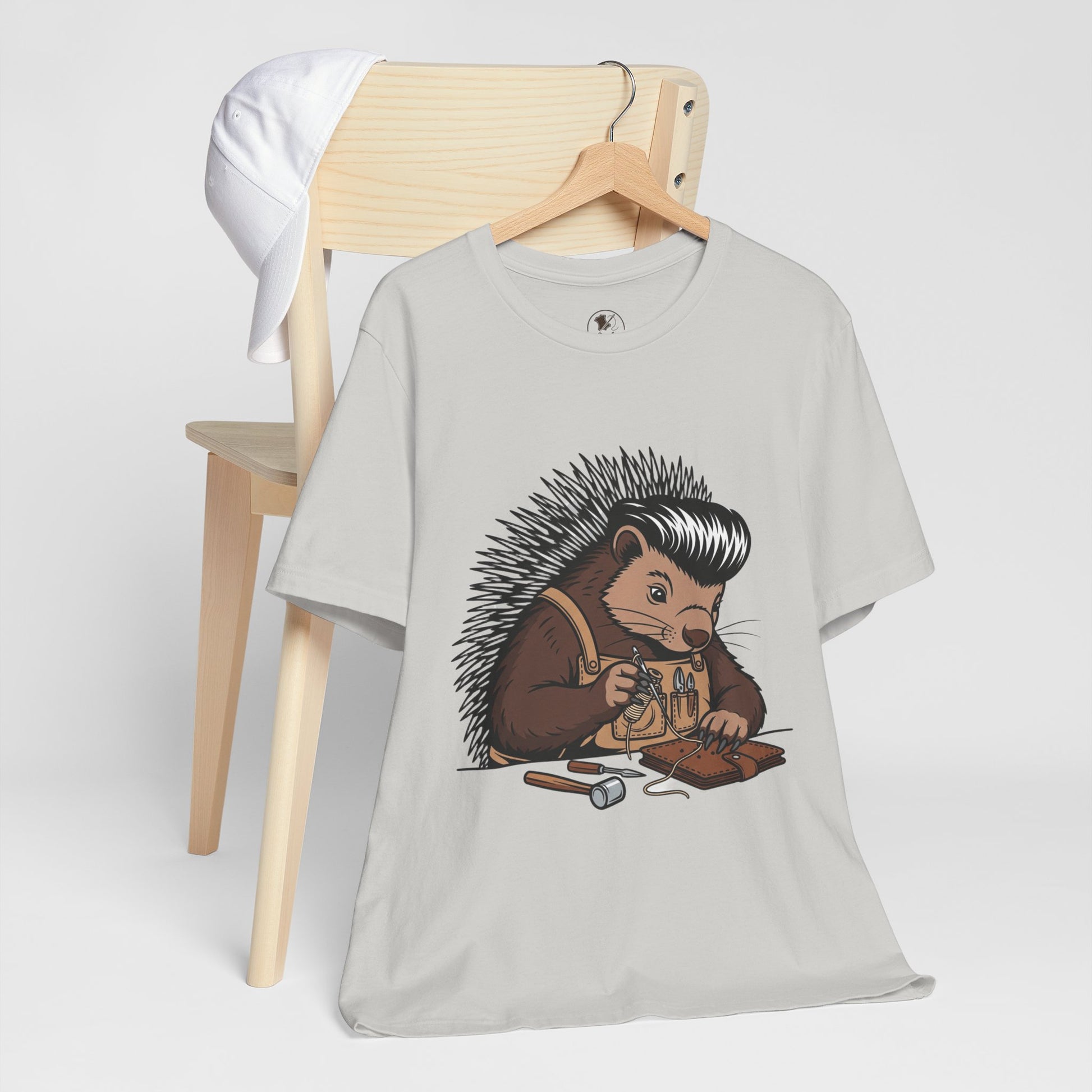 Quirky Hedgehog T-Shirt - Cute Animal Tee for Crafting Enthusiasts and Nature Lovers - Unisex Short Sleeve Shirt - ArtOm_farm™ LEATHER 