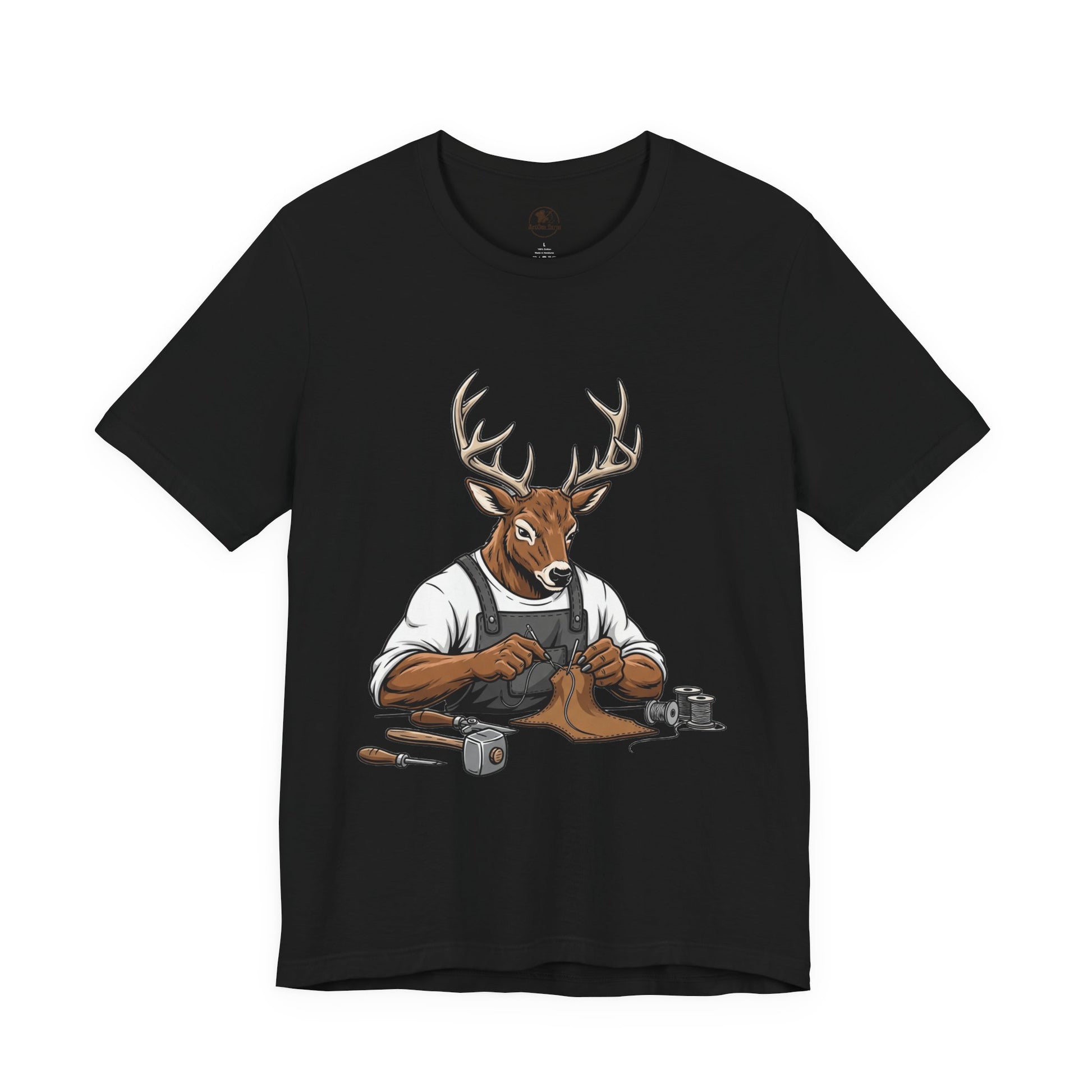 Artisan Deer Graphic Tee for Nature Lovers - Cute Animal Shirt, Unisex Casual Wear, Perfect Handyman Gift - ArtOm_farm™ LEATHER