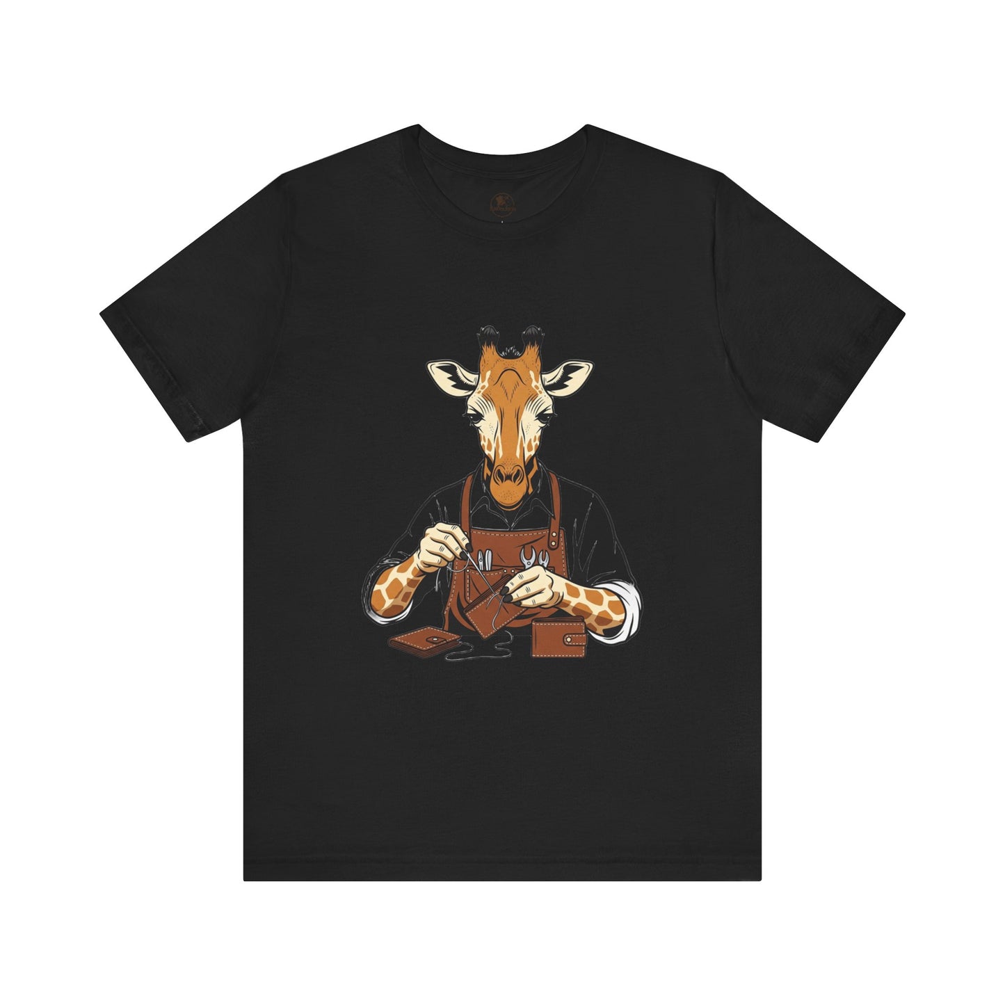 Giraffe Tailor Tee - Unique Animal Lover Shirt, Funny Short Sleeve T-Shirt for Creatives, Quirky Art Casual Wear - ArtOm_farm™ LEATHER