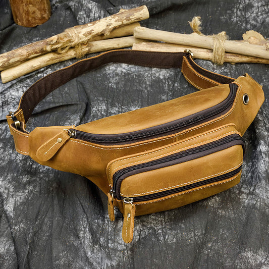 Retro Leather Fanny Pack for Men – Crazy Horse Leather Chest Bag - ArtOm_farm™ LEATHER