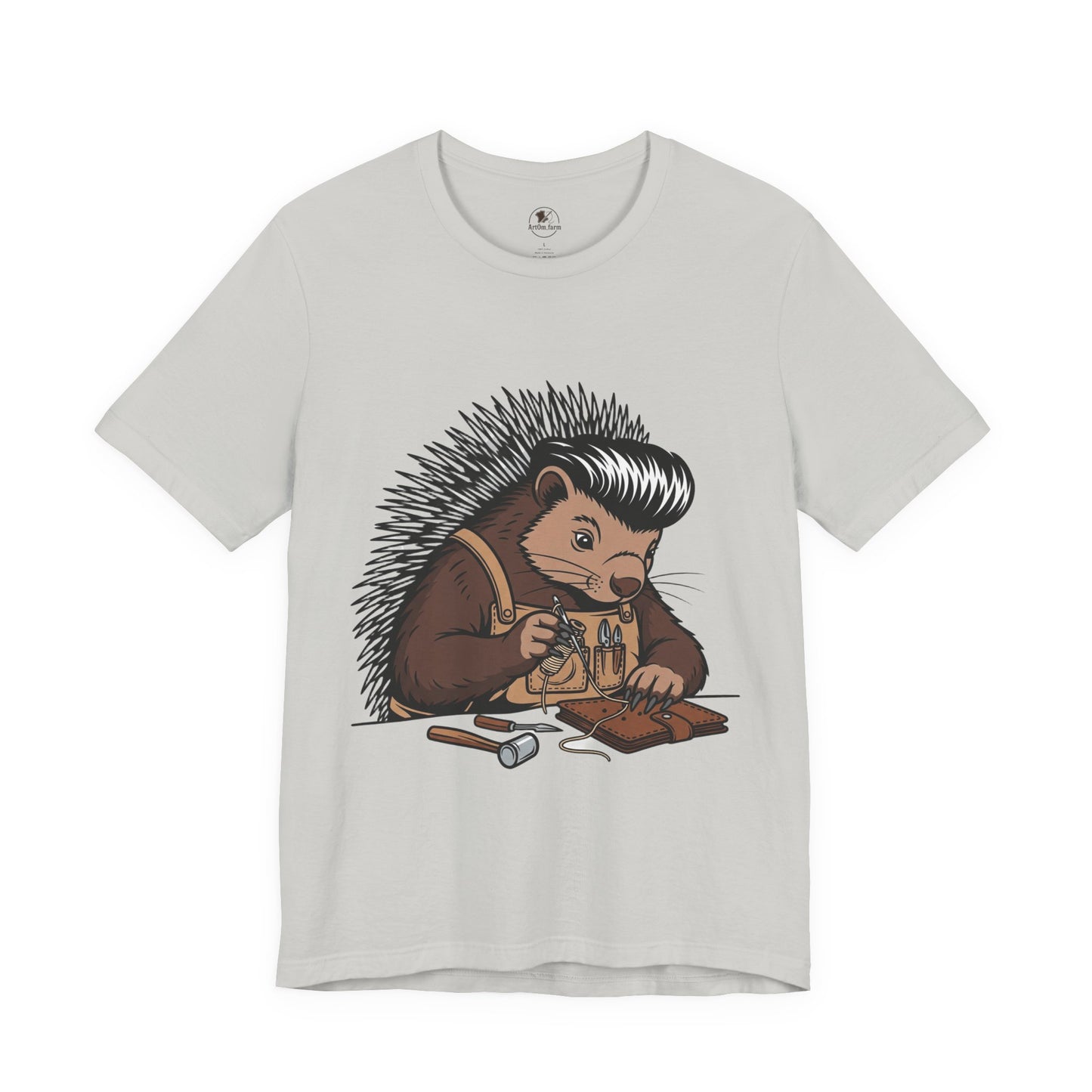 Quirky Hedgehog T-Shirt - Cute Animal Tee for Crafting Enthusiasts and Nature Lovers - Unisex Short Sleeve Shirt - ArtOm_farm™ LEATHER 