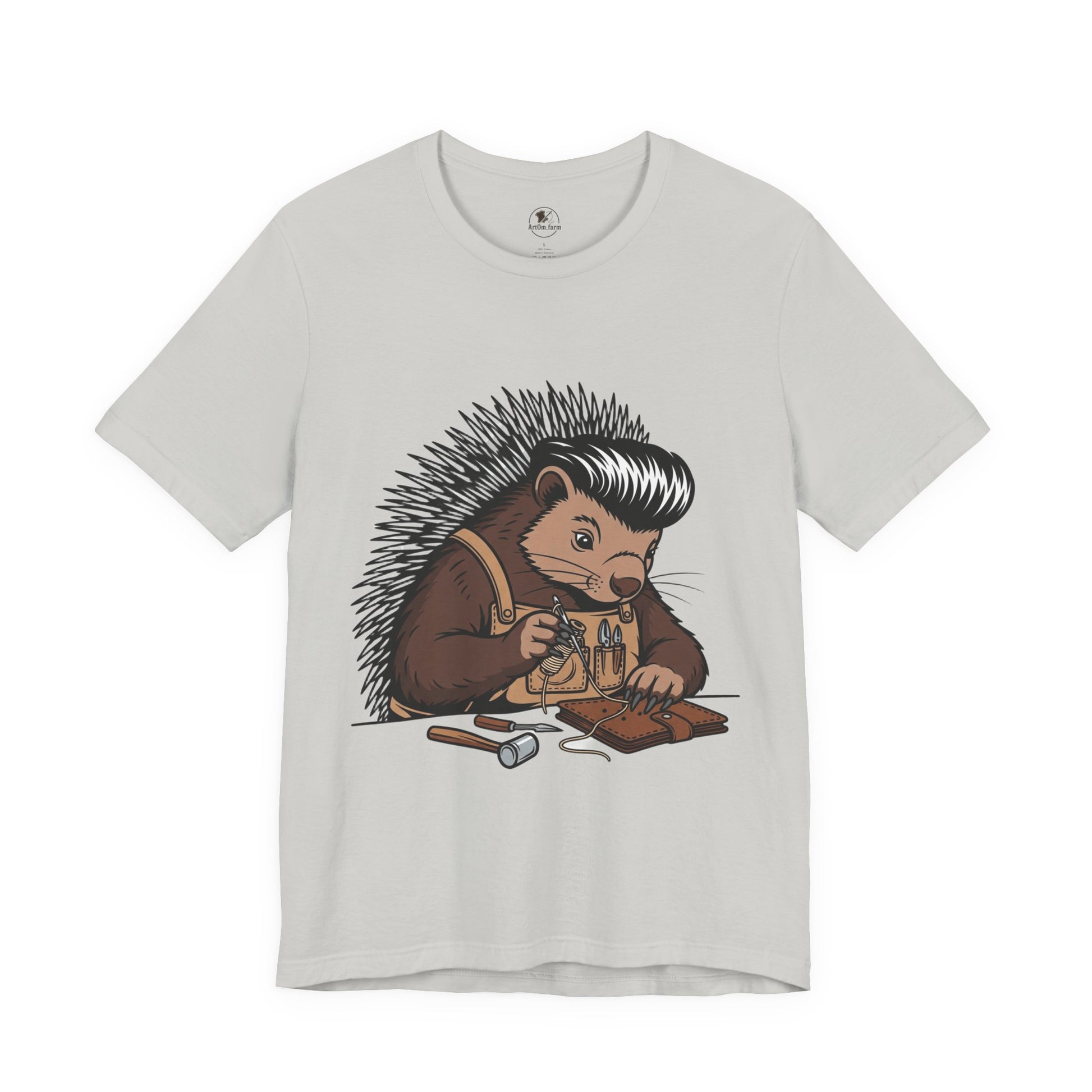 Quirky Hedgehog T-Shirt - Cute Animal Tee for Crafting Enthusiasts and Nature Lovers - Unisex Short Sleeve Shirt - ArtOm_farm™ LEATHER 