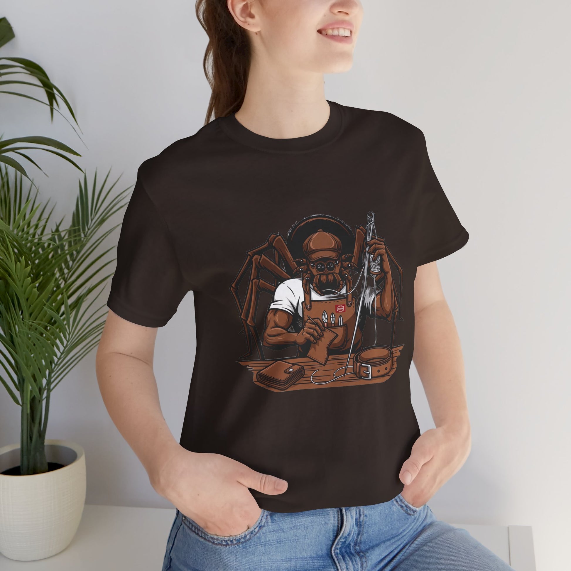 Spider-Man Graphic Tee for Unisex, Fun Short Sleeve Jersey Top, Perfect Gift for Comic Lovers, Casual Wear, Halloween Costume Essential - ArtOm_farm™ LEATHER 