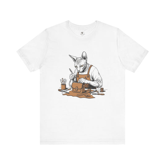 Creative Cat Shirt Unisex Tee, Cute Animal Shirt, Funny Gift for Pet Lovers, Perfect for Art Enthusiasts, Birthday, Casual Wear - ArtOm_farm™ LEATHER