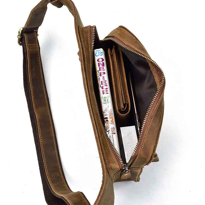 Men's Retro Leather Waist Bag in Crazy Horse Leather