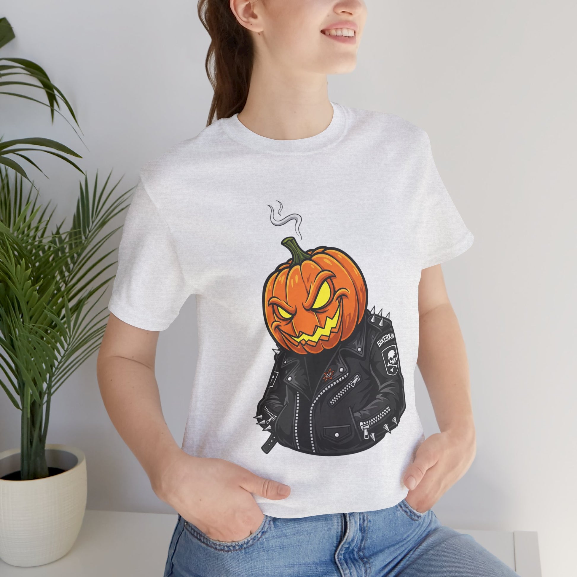 Pumpkin Punk T-Shirt - Edgy Halloween Graphic Tee for Unisex Style at Autumn Parties - ArtOm_farm™ LEATHER 