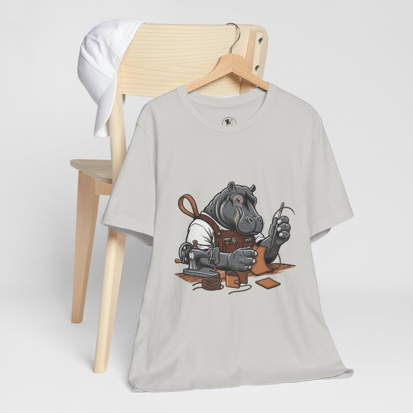 Hippo Sewing T-Shirt - Unique Unisex Tee for Crafters, Fun Animal Lover Shirt, Perfect Birthday Gift - ArtOm_farm™ LEATHER 