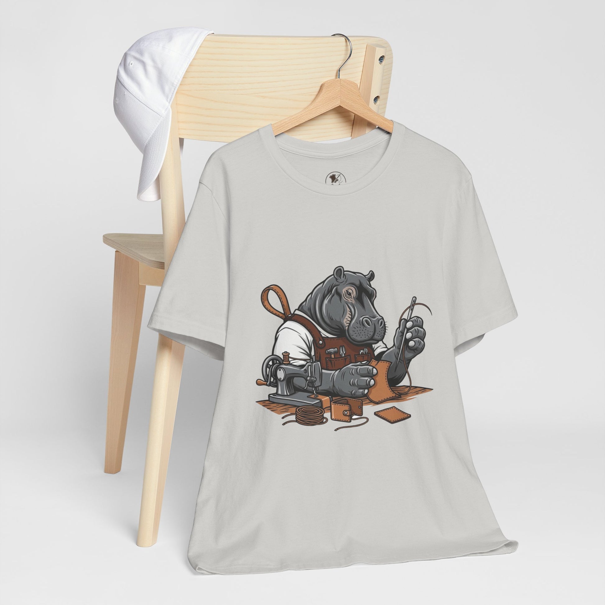 Hippo Sewing T-Shirt - Unique Unisex Tee for Crafters, Fun Animal Lover Shirt, Perfect Birthday Gift - ArtOm_farm™ LEATHER 