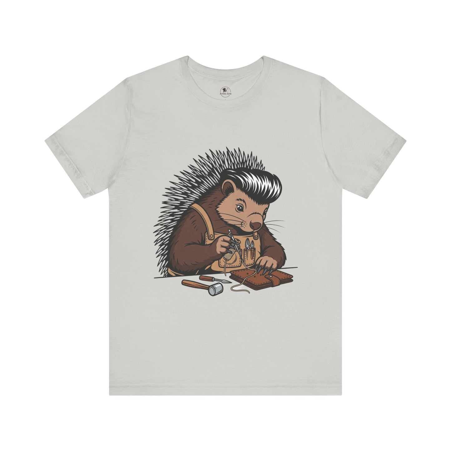 Quirky Hedgehog T-Shirt - Cute Animal Tee for Crafting Enthusiasts and Nature Lovers - Unisex Short Sleeve Shirt - ArtOm_farm™ LEATHER