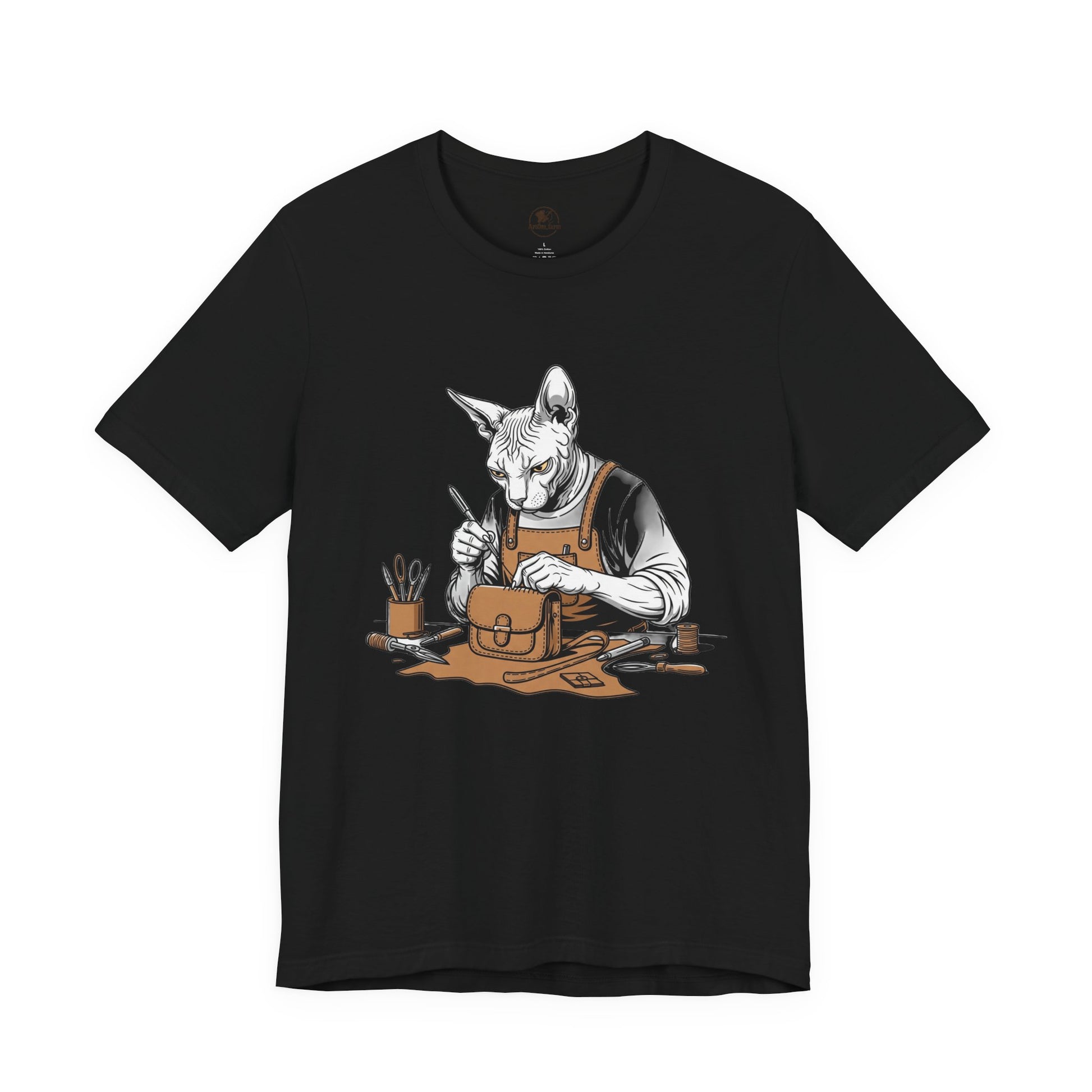 Creative Cat Shirt Unisex Tee, Cute Animal Shirt, Funny Gift for Pet Lovers, Perfect for Art Enthusiasts, Birthday, Casual Wear - ArtOm_farm™ LEATHER 