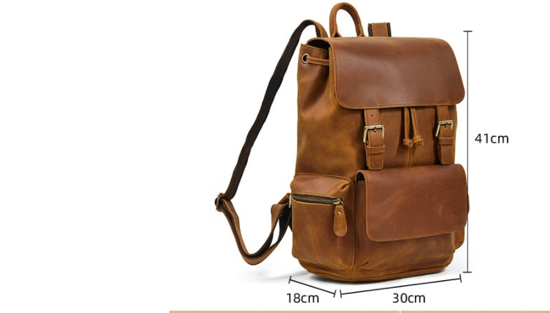 Men's Retro Leather Backpack - Stylish Crazy Horse Leather Design for Casual Use - ArtOm_farm™ LEATHER