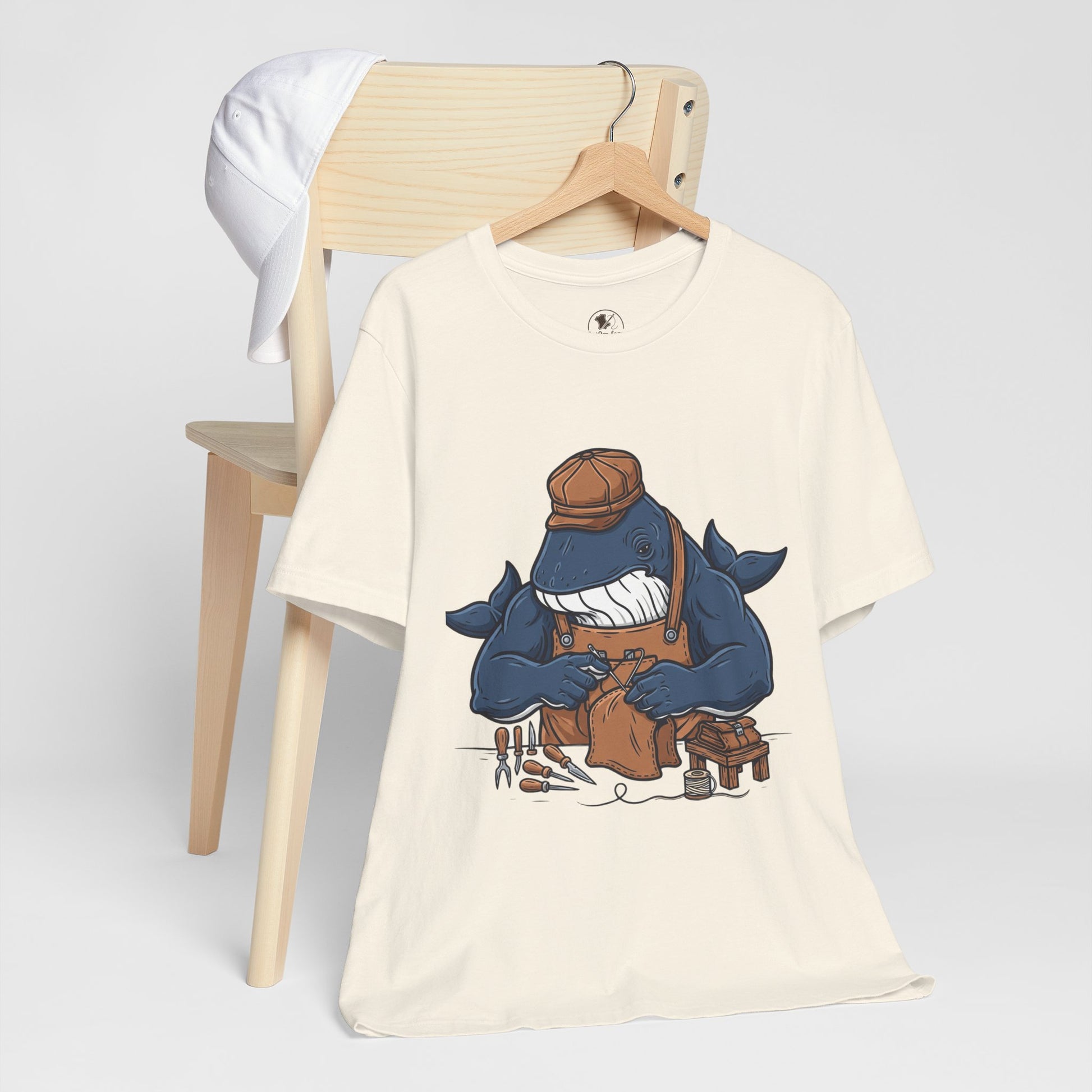 Crafty Shark Tee - Fun Unisex Casual Shirt for Ocean Lovers, Unique Gift Idea and Art Inspired Apparel - ArtOm_farm™ LEATHER 