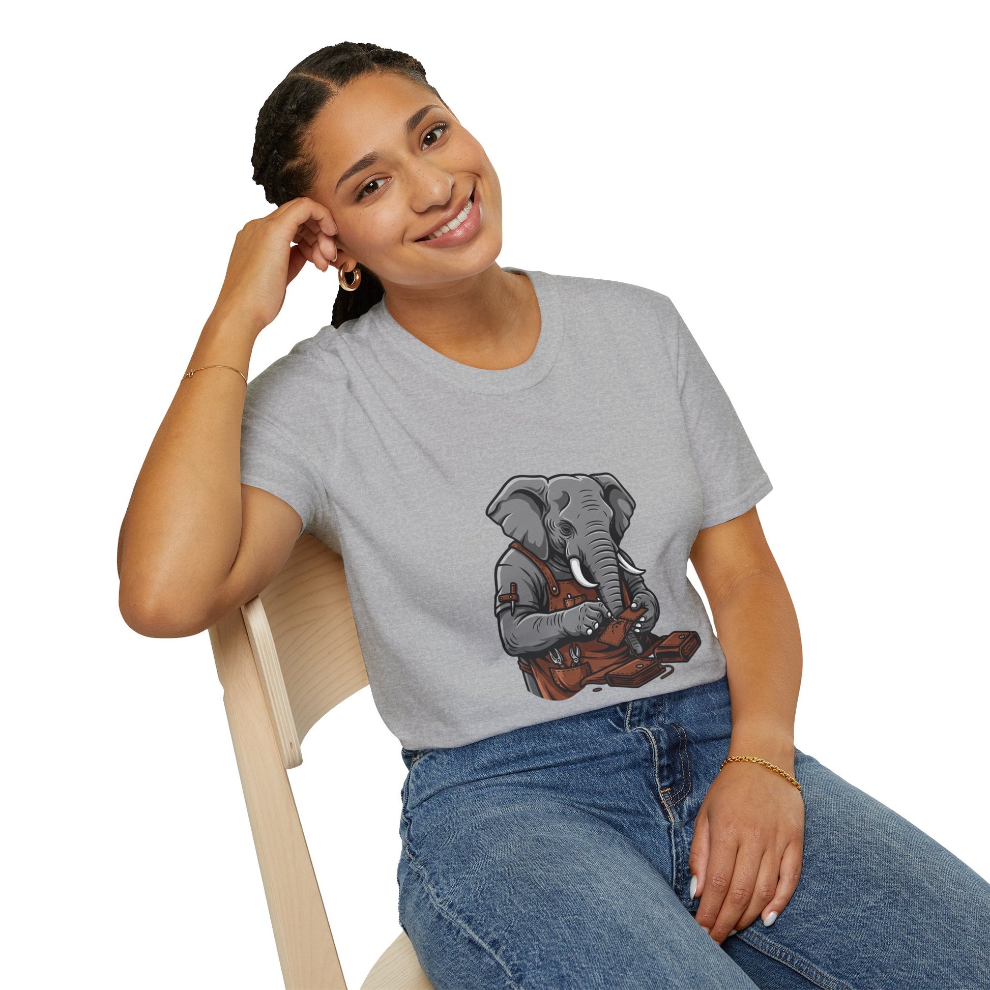 Elephant Craft T-Shirt - Unisex Softstyle Tee for Animal Lovers, Cute Casual Wear, Perfect Gift for Him/Her - ArtOm_farm™ LEATHER