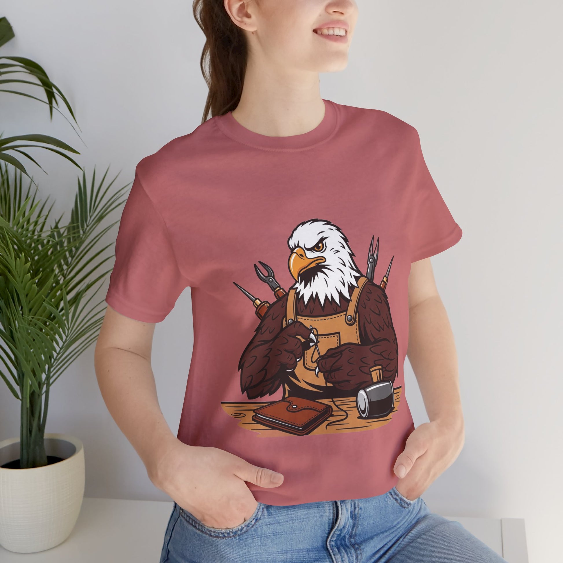 Crafty Eagle DIY Shirt - Unisex Tee for Crafters, Eagle Graphic Design, Gift for Men and Women - ArtOm_farm™ LEATHER 