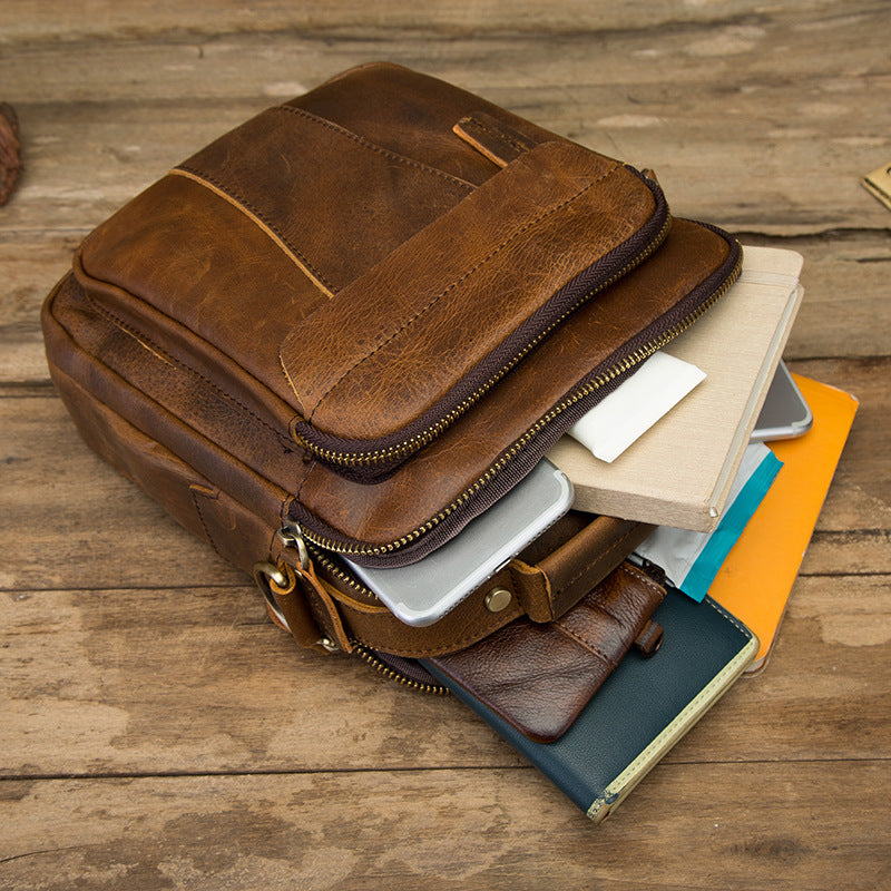 Crazy Horse Leather Shoulder Bag for Men - 8-inch Retro One-shoulder Diagonal Bag - ArtOm_farm™ LEATHER