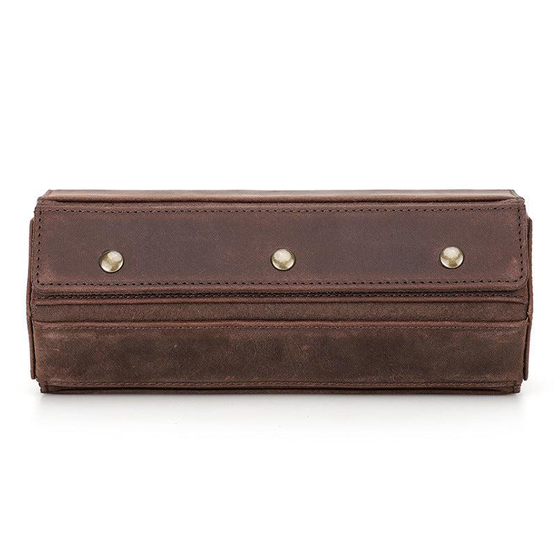 Retro Leather Watch Storage Box - Crazy Horse Leather Three Packs Detachable Portable Diamond Design - ArtOm_farm™ LEATHER 