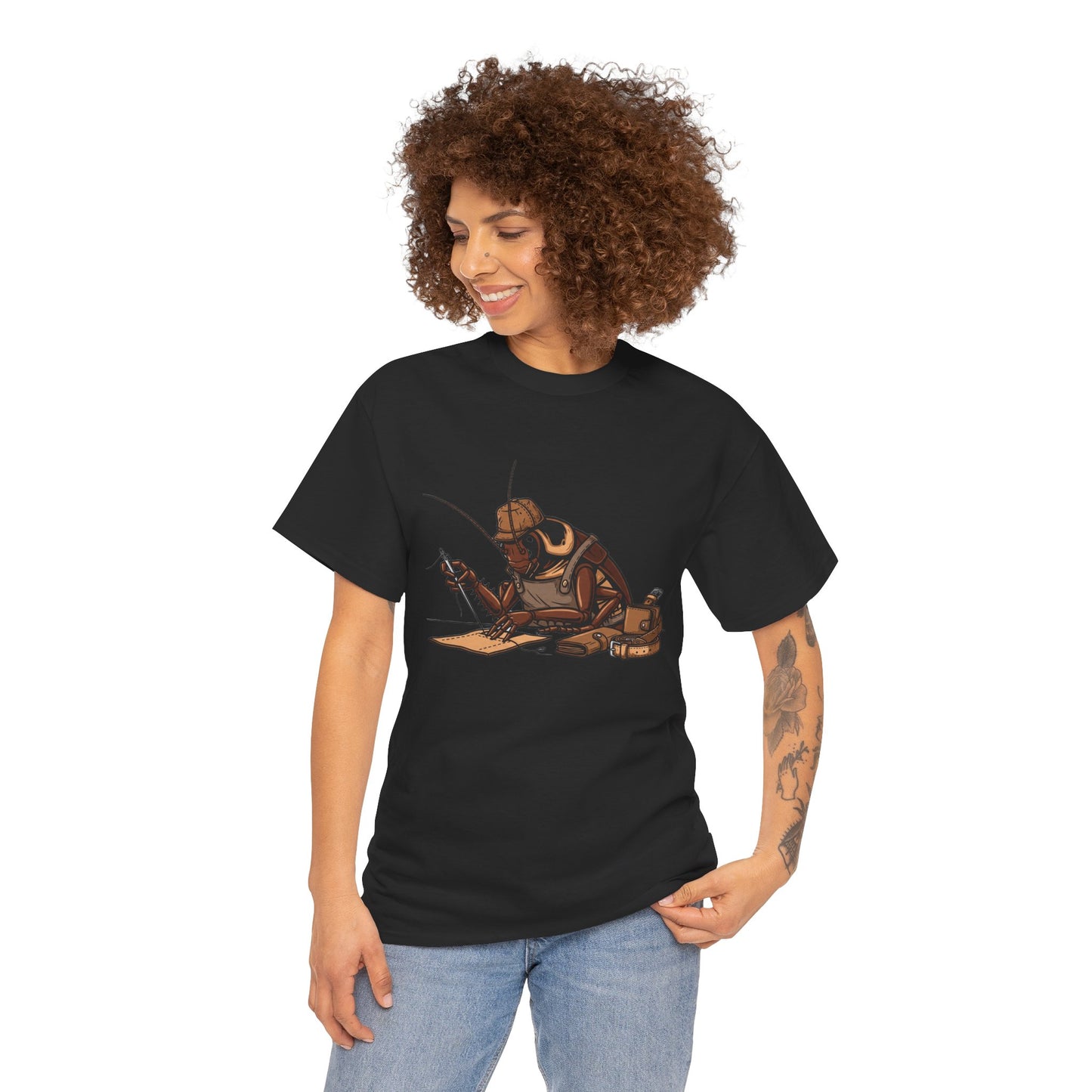 Creative Fishing Tee - Eco-Friendly Fishing Shirt with Cartoon Crab Design, Perfect Gift for Fisherman, Unisex Heavy Cotton Tee - ArtOm_farm™ LEATHER 