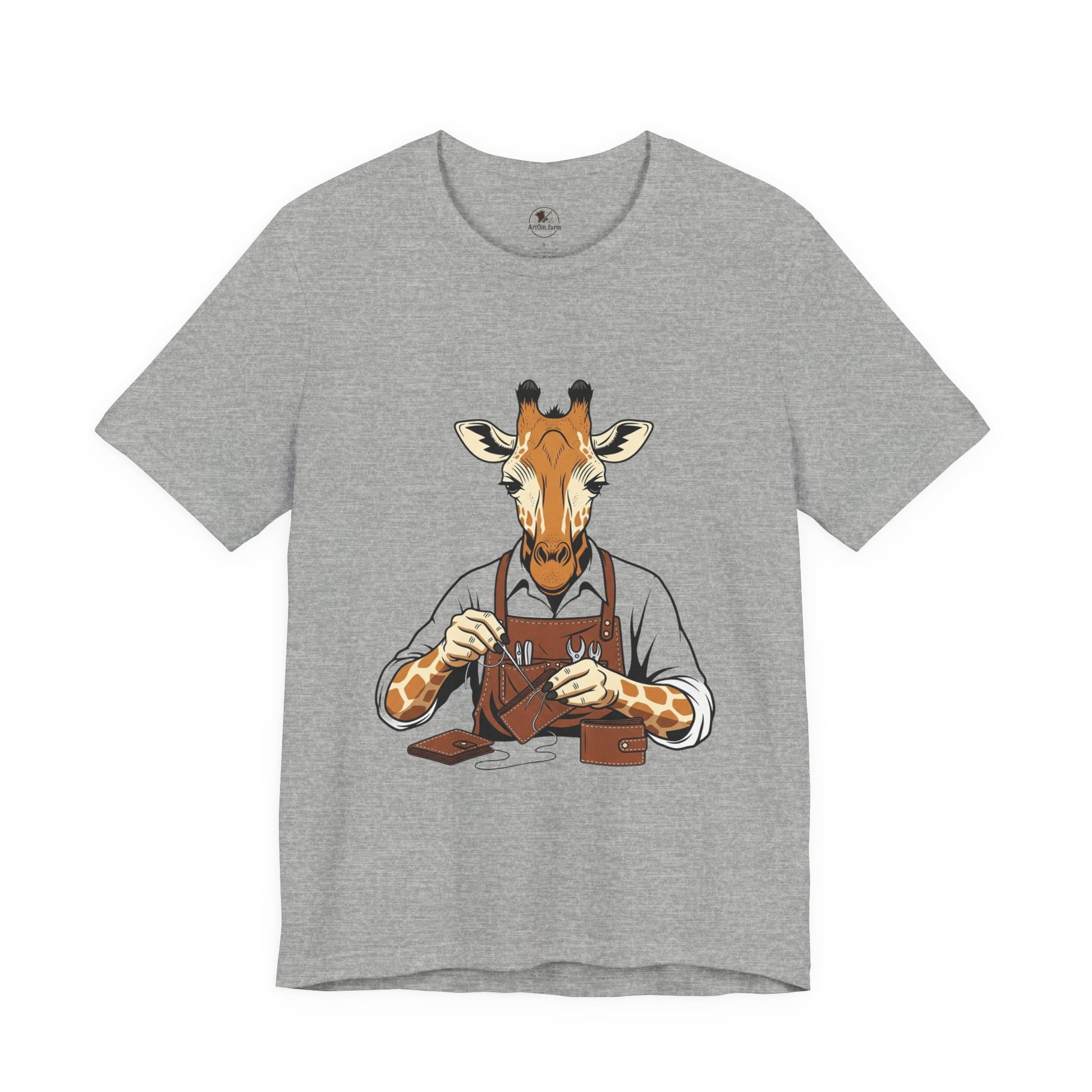 Giraffe Tailor Tee - Unique Animal Lover Shirt, Funny Short Sleeve T-Shirt for Creatives, Quirky Art Casual Wear - ArtOm_farm™ LEATHER 