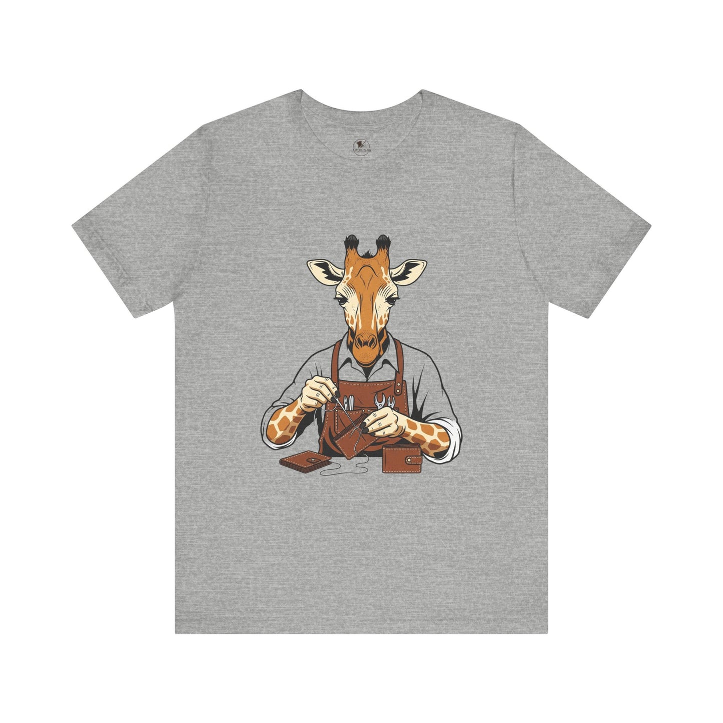 Giraffe Tailor Tee - Unique Animal Lover Shirt, Funny Short Sleeve T-Shirt for Creatives, Quirky Art Casual Wear - ArtOm_farm™ LEATHER