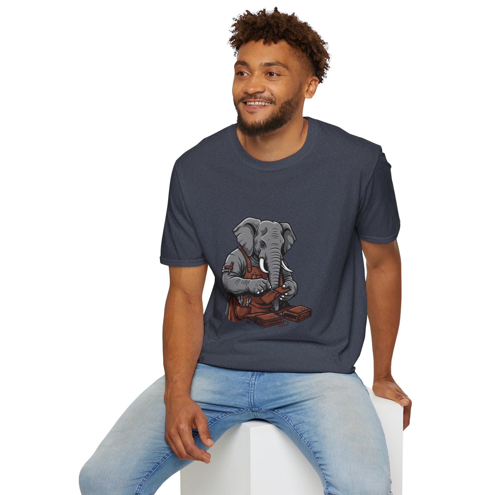 Elephant Craft T-Shirt - Unisex Softstyle Tee for Animal Lovers and Perfect Gift for Him/Her - ArtOm_farm™ LEATHER 