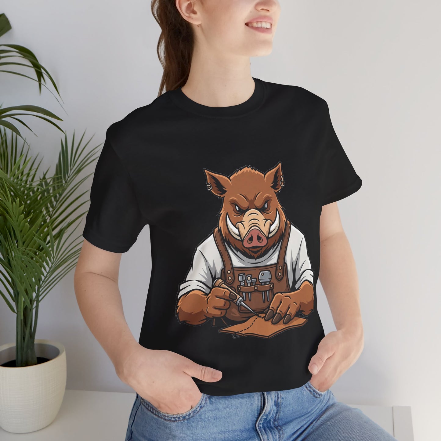 Crafty Pig Graphic Shirt - Fun Unisex Tee for Animal Lovers, Casual Birthday Apparel, and Funny Gift - ArtOm_farm™ LEATHER 