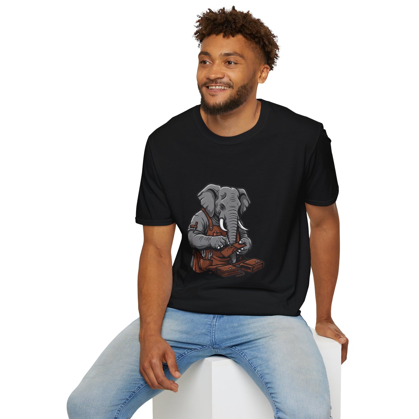 Elephant Craft T-Shirt - Unisex Softstyle Tee for Animal Lovers, Cute Casual Wear, Perfect Gift for Him/Her - ArtOm_farm™ LEATHER
