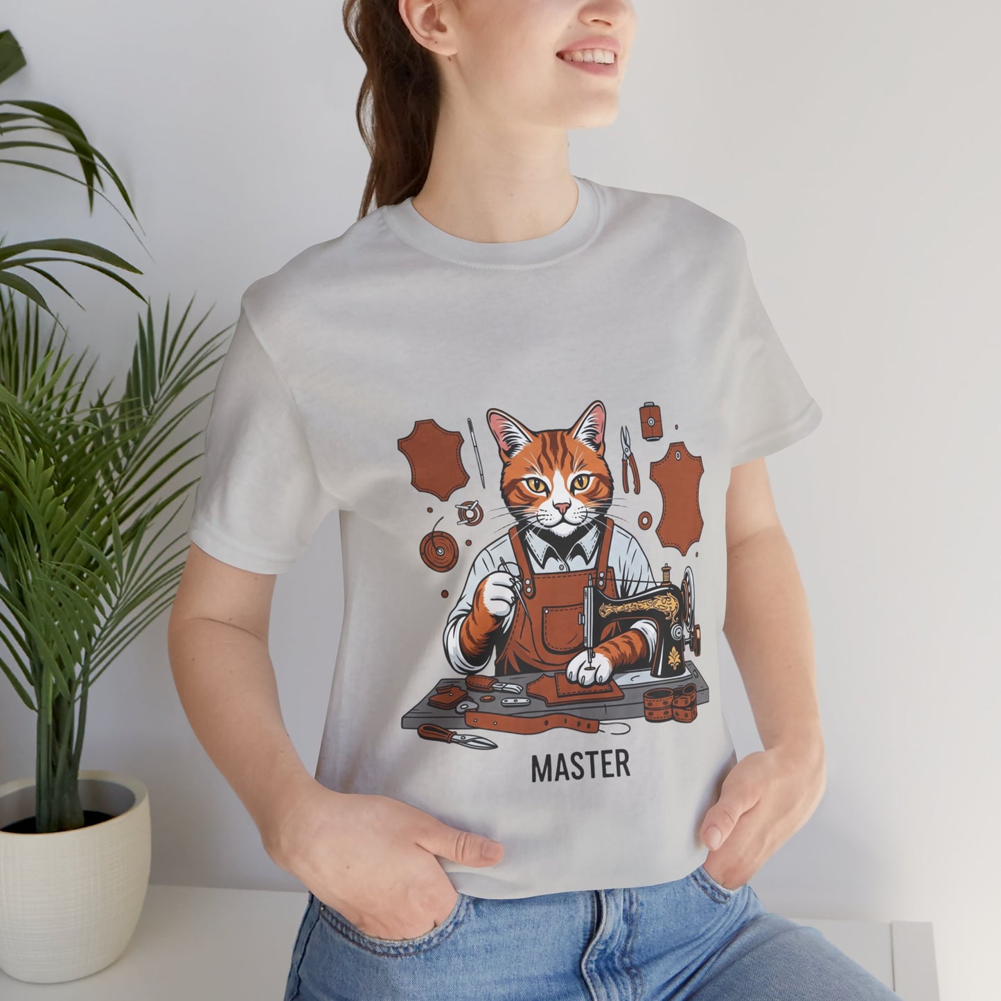 Crafty Cat Master Tee - Funny Cat Shirt for Unisex Pet Lovers, Unique Cat Apparel Gift for Cat Owners - ArtOm_farm™ LEATHER 