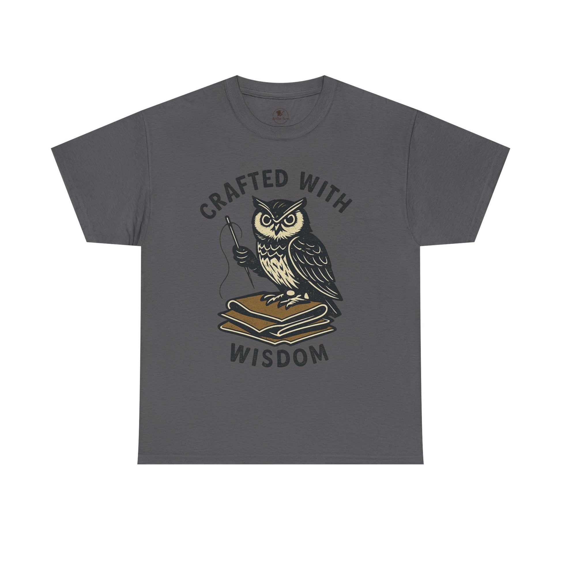 Crafted with Wisdom Owl Graphic Tee - Unisex Heavy Cotton Shirt for Book Lovers and Writers - ArtOm_farm™ LEATHER