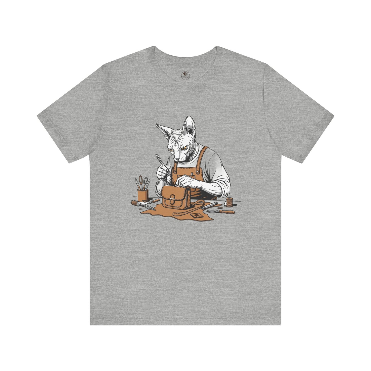 Creative Cat Shirt Unisex Tee, Cute Animal Shirt, Funny Gift for Pet Lovers, Perfect for Art Enthusiasts, Birthday, Casual Wear - ArtOm_farm™ LEATHER