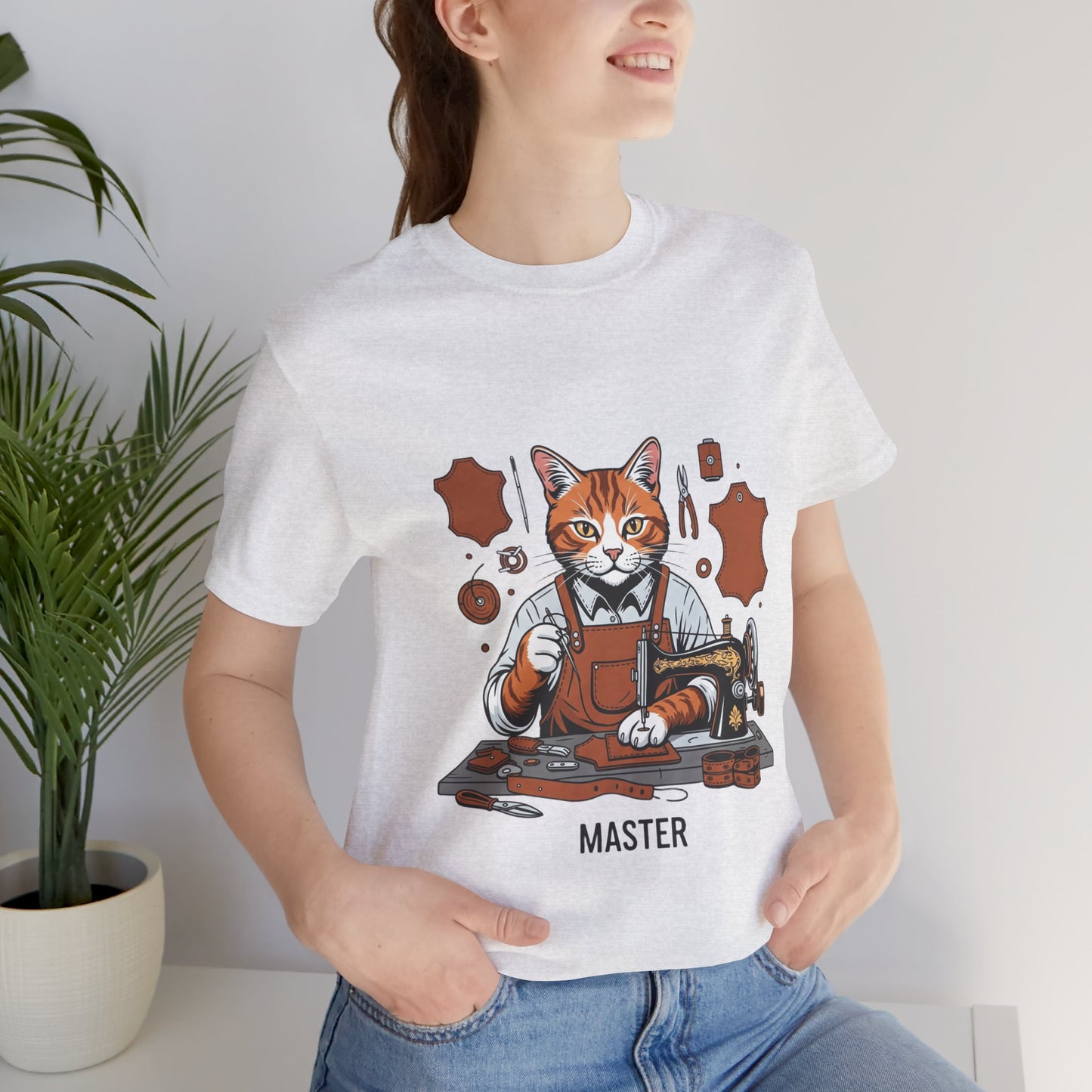Crafty Cat Master Tee - Funny Cat Shirt for Unisex Pet Lovers, Unique Cat Apparel Gift for Cat Owners - ArtOm_farm™ LEATHER 