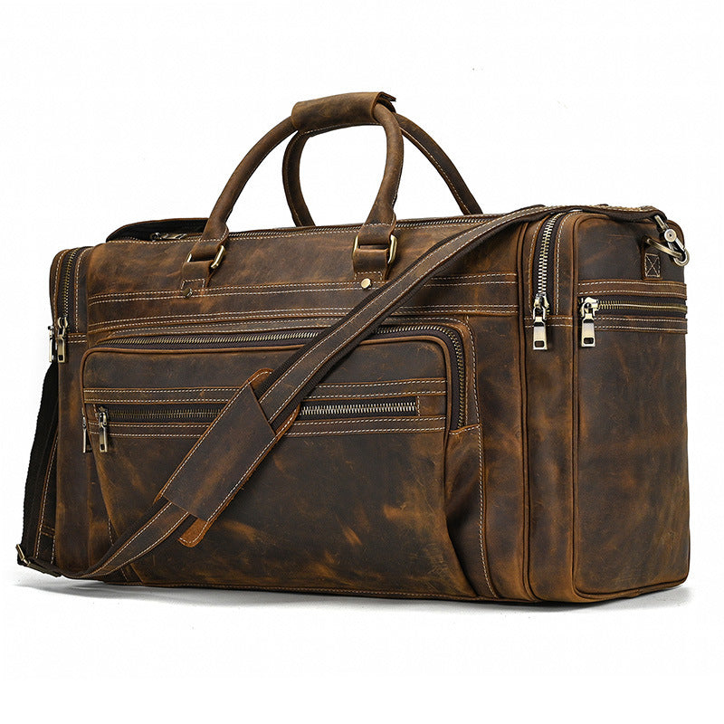 Large Capacity Leather Travel Bag - Retro Crazy Horse Style - ArtOm_farm™ LEATHER 